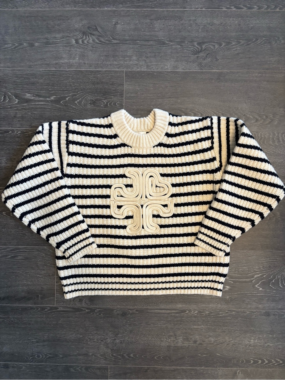 NWOT Tory Sport Cream and Navy Striped Wool Sweater